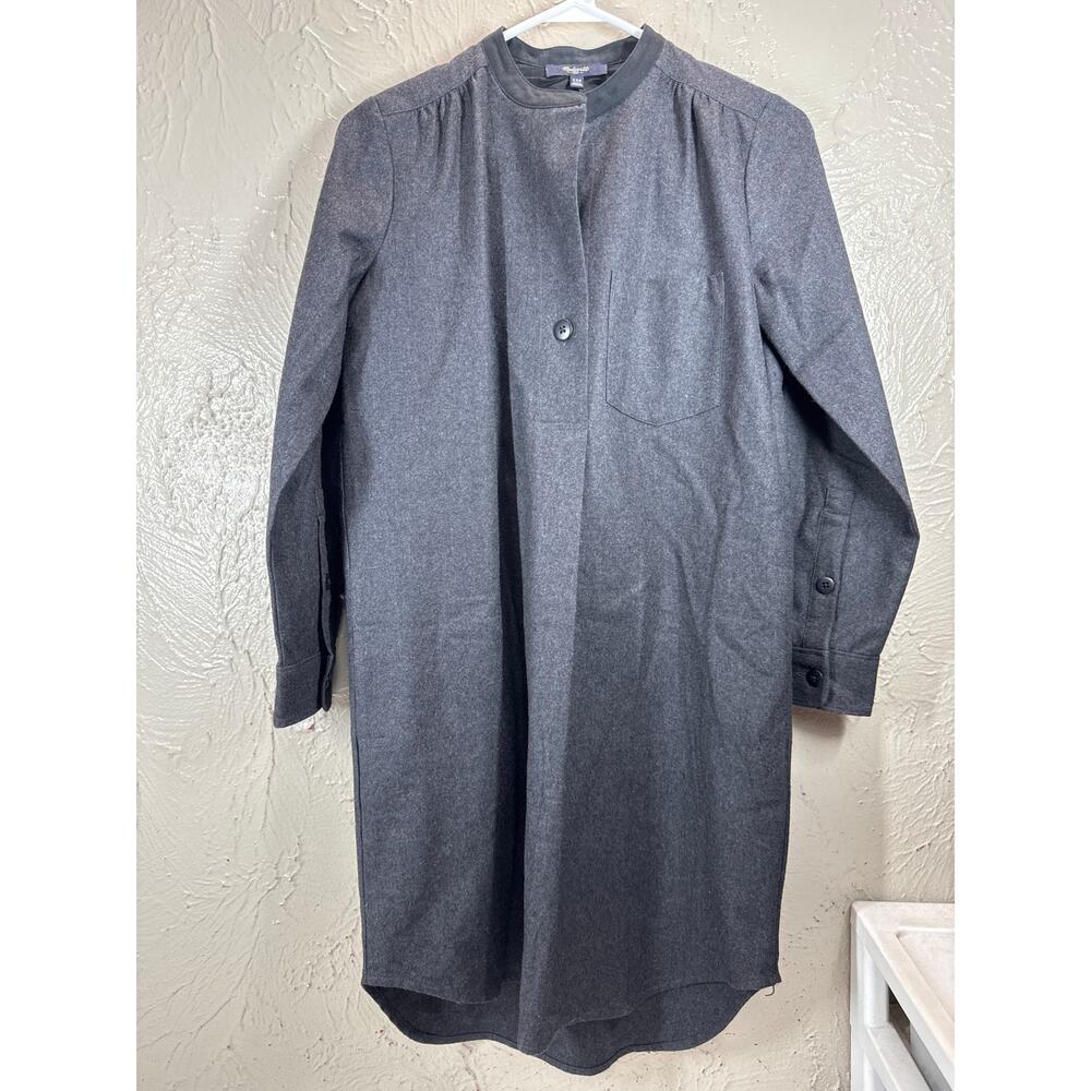 Madewell Latitude Shirt Shift Dress Charcoal Pockets Wool Blend Lined Size XXS